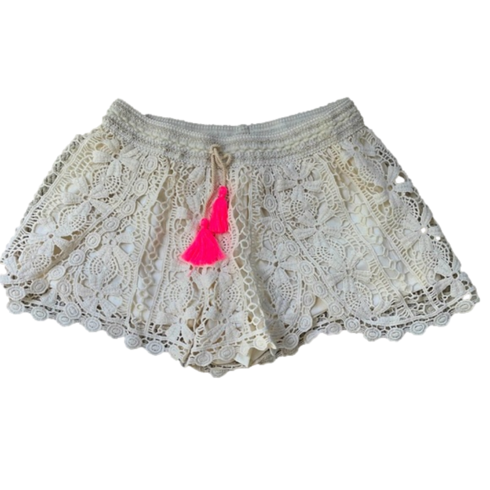 🌿Japna Kids Girls cream crocheted shorts with elastic waist - size 15🌿